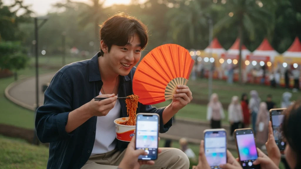 Sesi Outdoor Ahn Hyo Seop Cicip Mie Pedas hingga Kipas Besar di Wajah