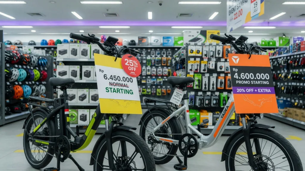 Rincian harga e-bike normal, promo, dan kartu Mega per wilayah