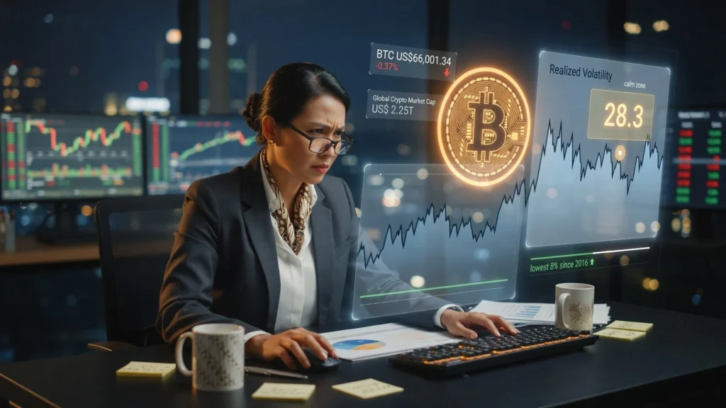 Realized Volatility Bitcoin 28,3: Peringkat 8 Persen Terendah Sejak 2016
