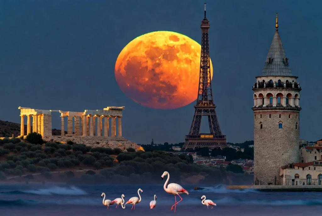 Menara Eiffel Paris dan Galata Istanbul Bersanding Cahaya Bulan
