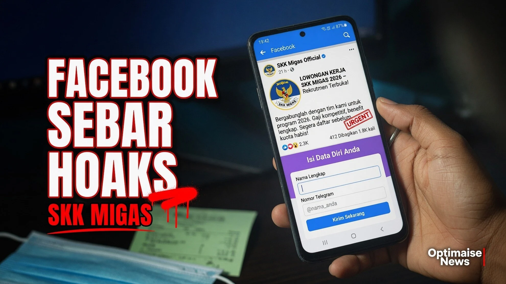 Facebook Sebar Hoaks Loker SKK Migas-Baznas 2026 Minta Data
