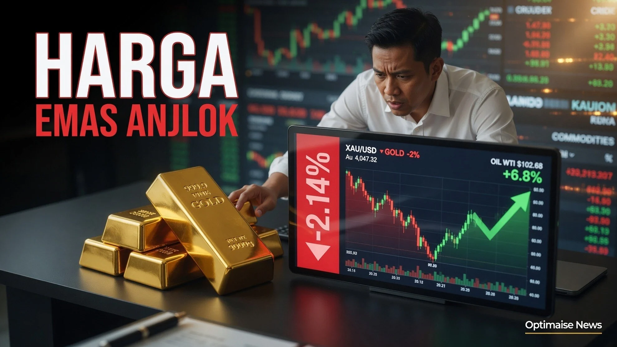 Harga Emas Anjlok 2% ke US$4.047 Usai Minyak Brent Tembus US$4.047