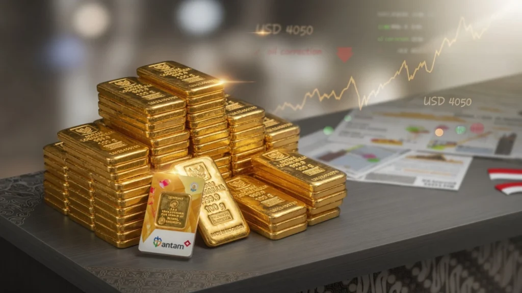 Emas Dunia di Kisaran USD 4.050 dan Koreksi Minyak Brent