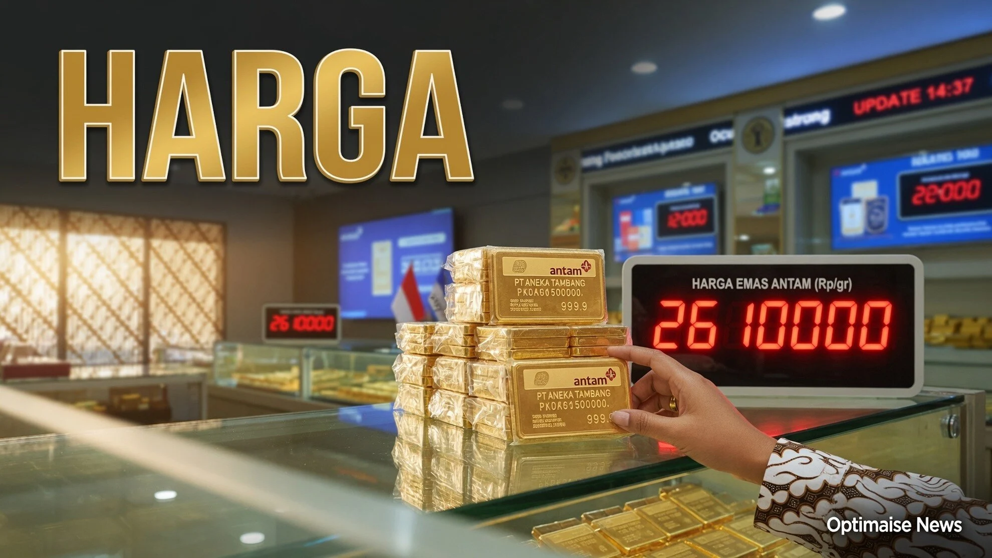 Harga Emas Antam Senin Rp2,61 Juta Usai Turun Rp4.000