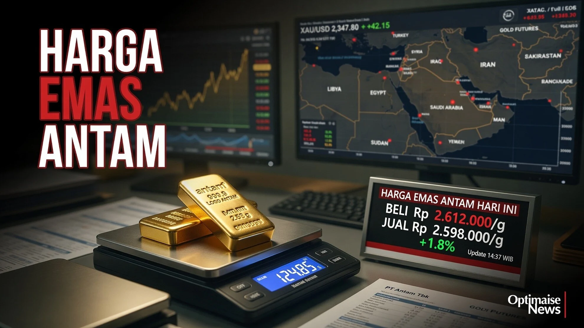 Harga Emas Antam Stabil Rp2.612.000 Meski Spot Naik Tipis