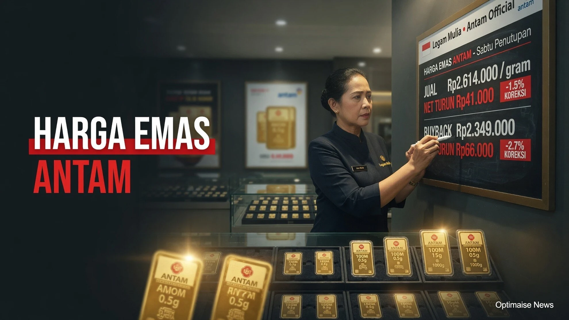 Harga Emas Antam Turun Rp41 Ribu ke Rp2.614 Juta
