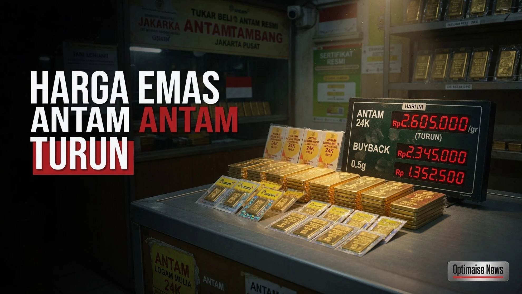 Harga Emas Antam Turun ke Rp2.605.000 per Gram