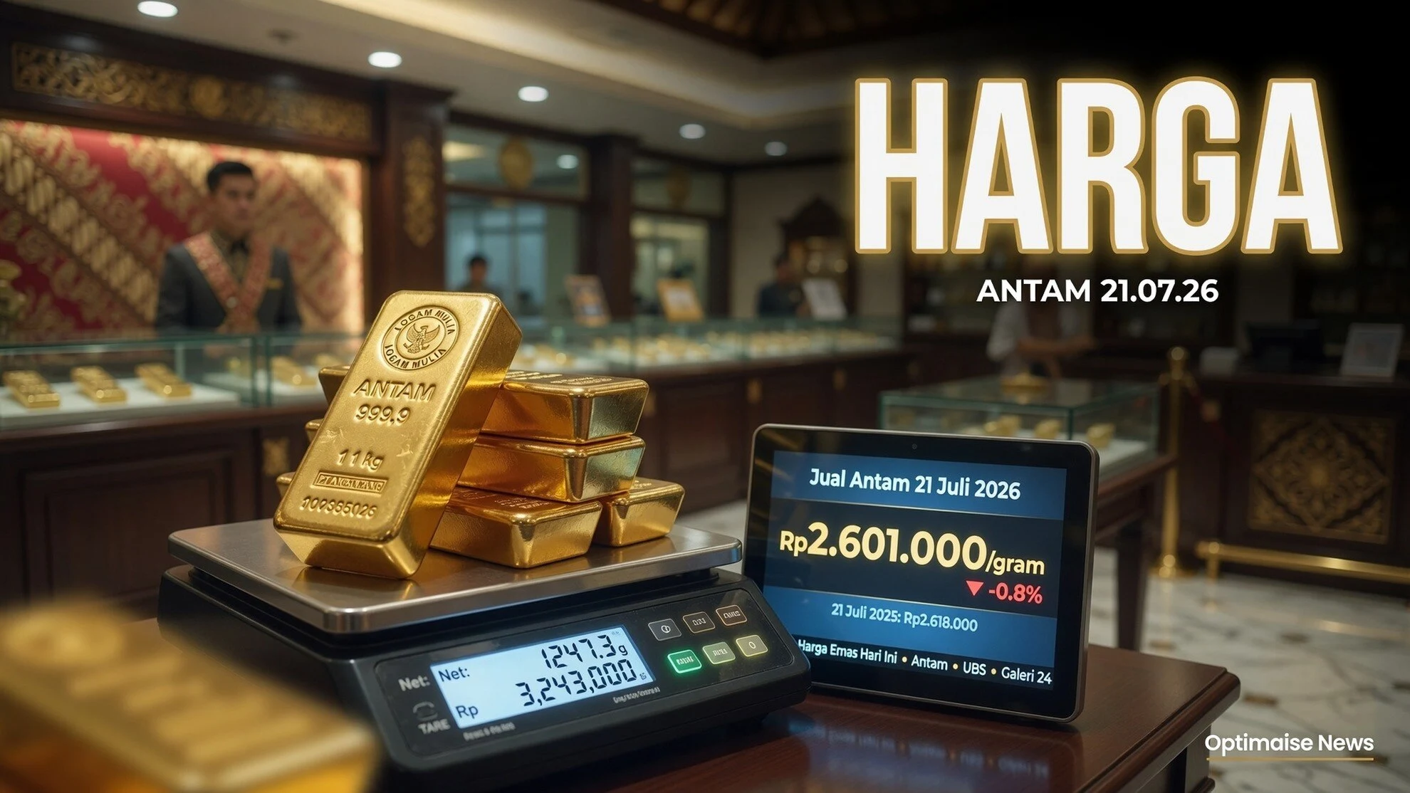 Harga Emas Antam ke Rp2.601.000 Usai Koreksi Dua Hari
