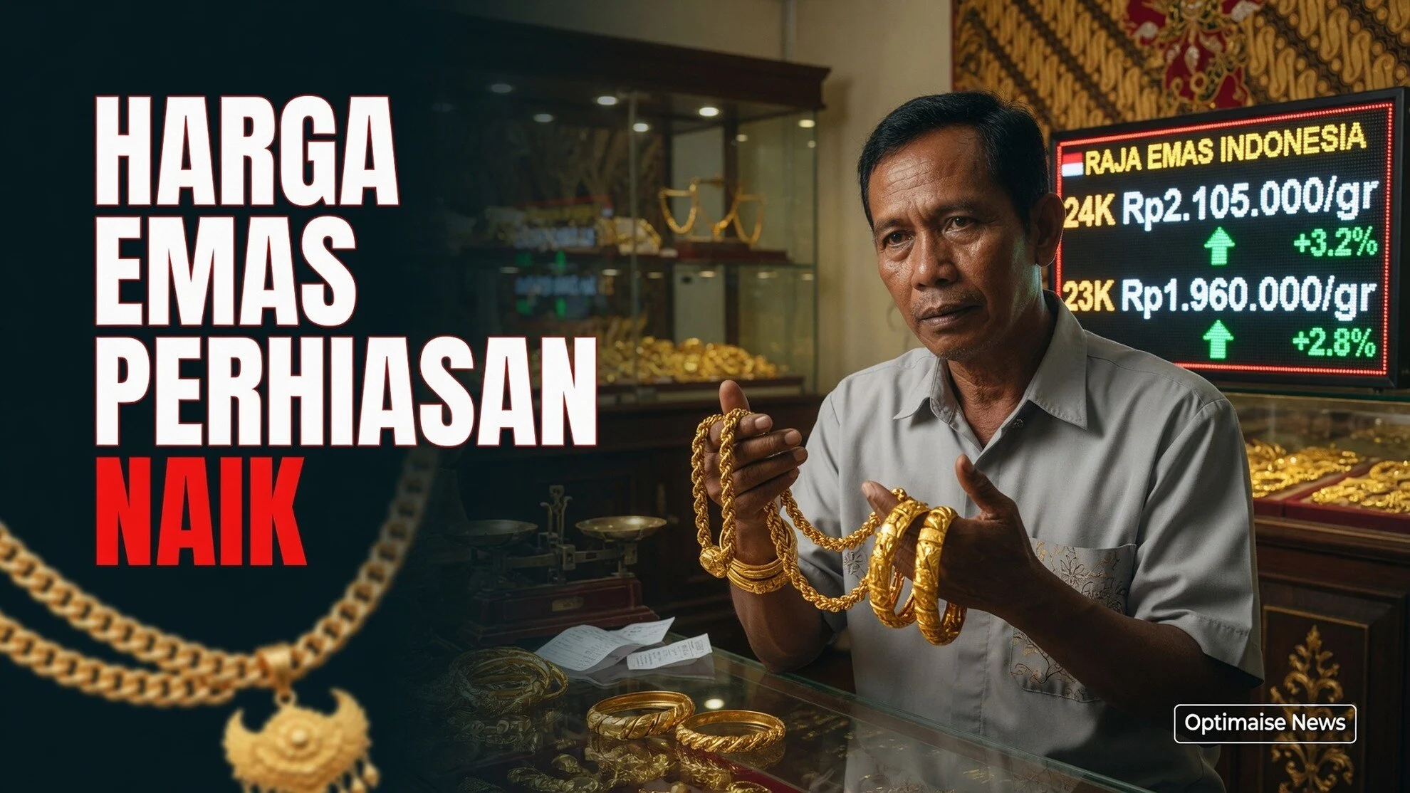 Harga Emas Perhiasan 24K Naik Rp25.000 di Raja Emas