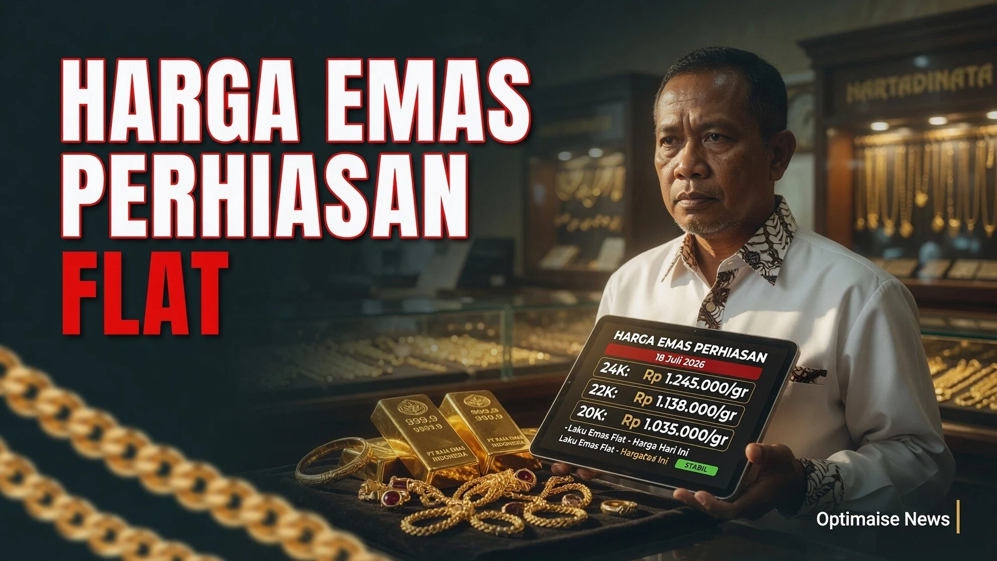 Harga Emas Perhiasan Flat, Antam Naik Rp 8.000