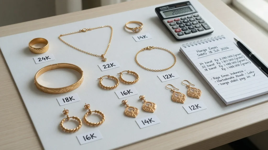 Daftar lengkap tarif per gram dari 24K hingga 12K