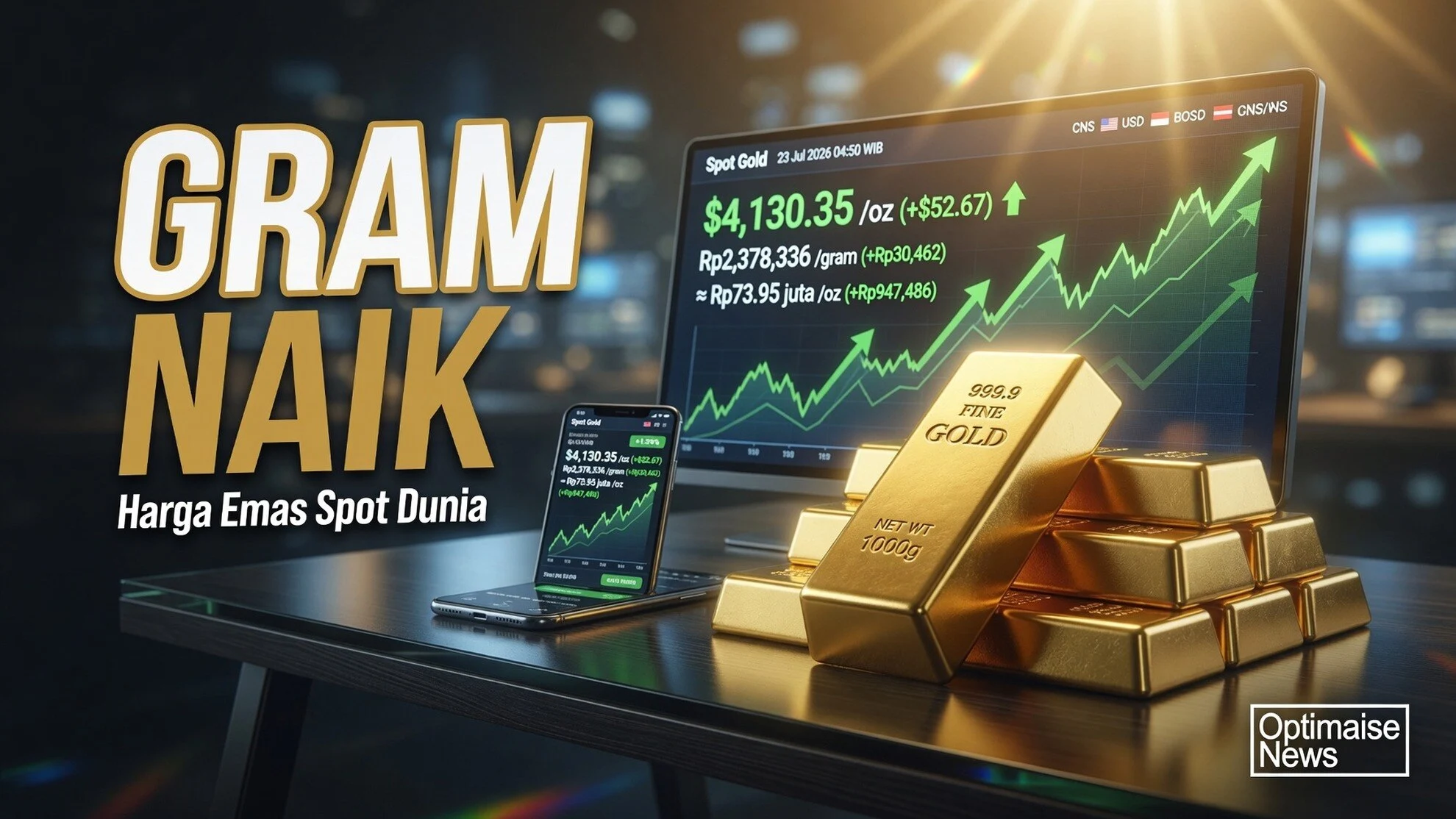 Harga Emas Spot Dunia Naik Rp30.462 per Gram