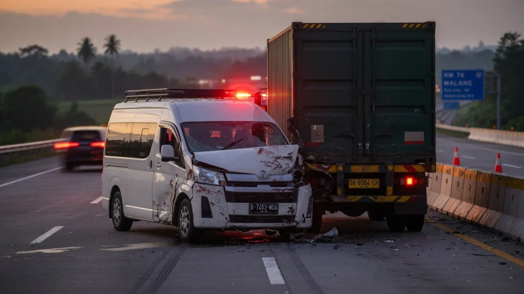 Benturan di Lajur Kiri KM 76+600 Arah Malang