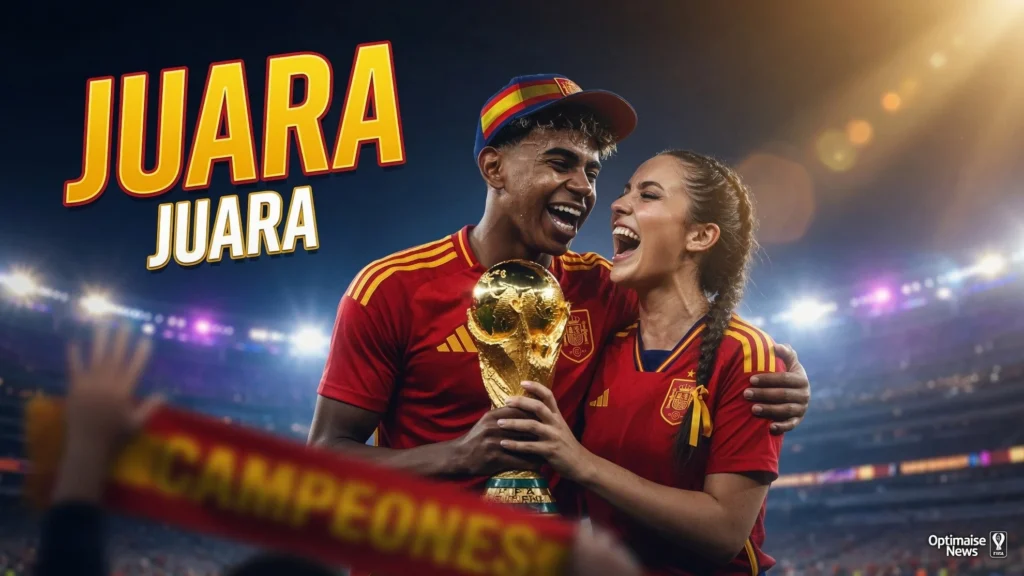 Ines dan Yamal Pose Trofi usai Spanyol Juara Dunia 2026