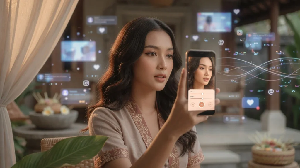 Gelombang Rambut Dark Brown dengan Belahan Tengah sebagai Pelengkap
