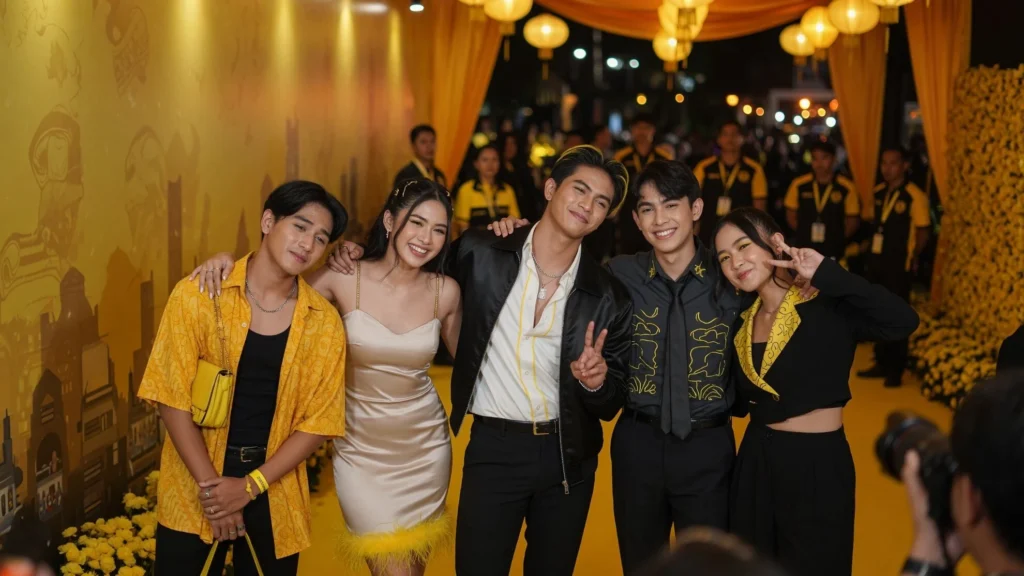 Kehadiran cast utama dan atmosfer premiere bertema kuning