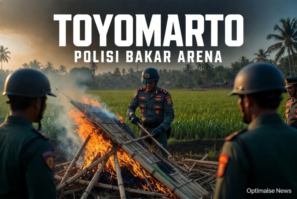 Polisi Gerebek dan Bakar Arena Sabung Ayam di Toyomarto