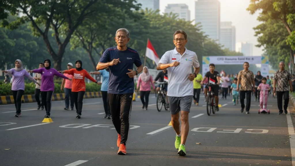 Jogging serta senam bareng pejabat di jalur bebas kendaraan