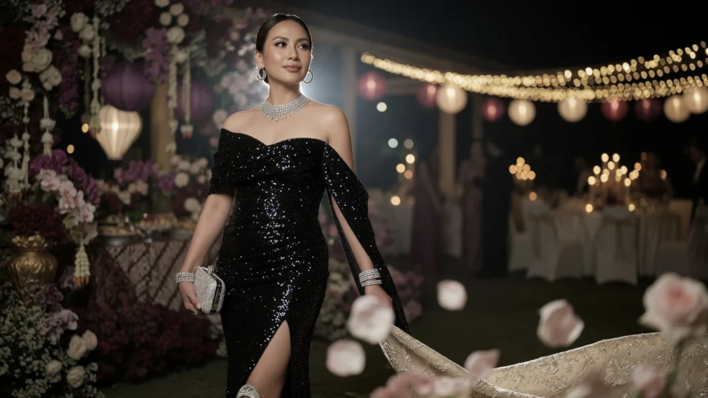 Rangkaian Perhiasan Silver plus Clutch Kristal Pelengkap