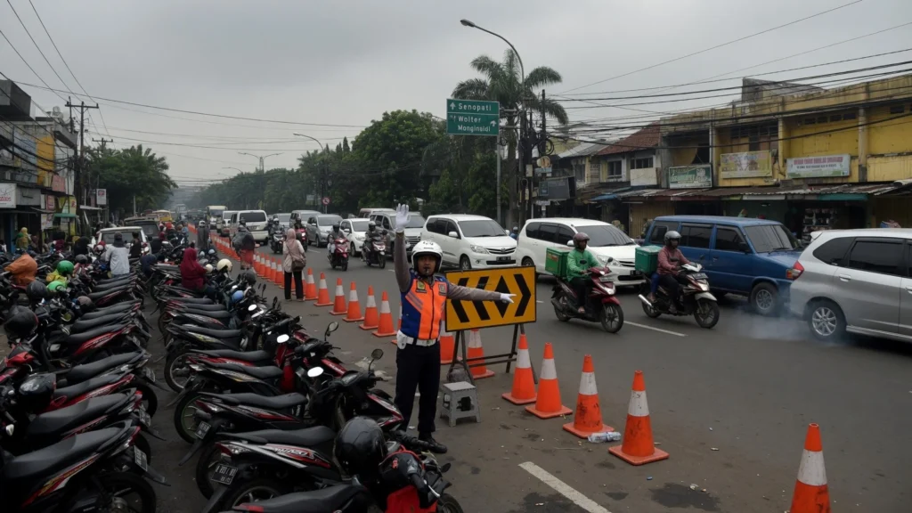 Titik kemacetan siang ini imbas pembongkaran JPO Tendean