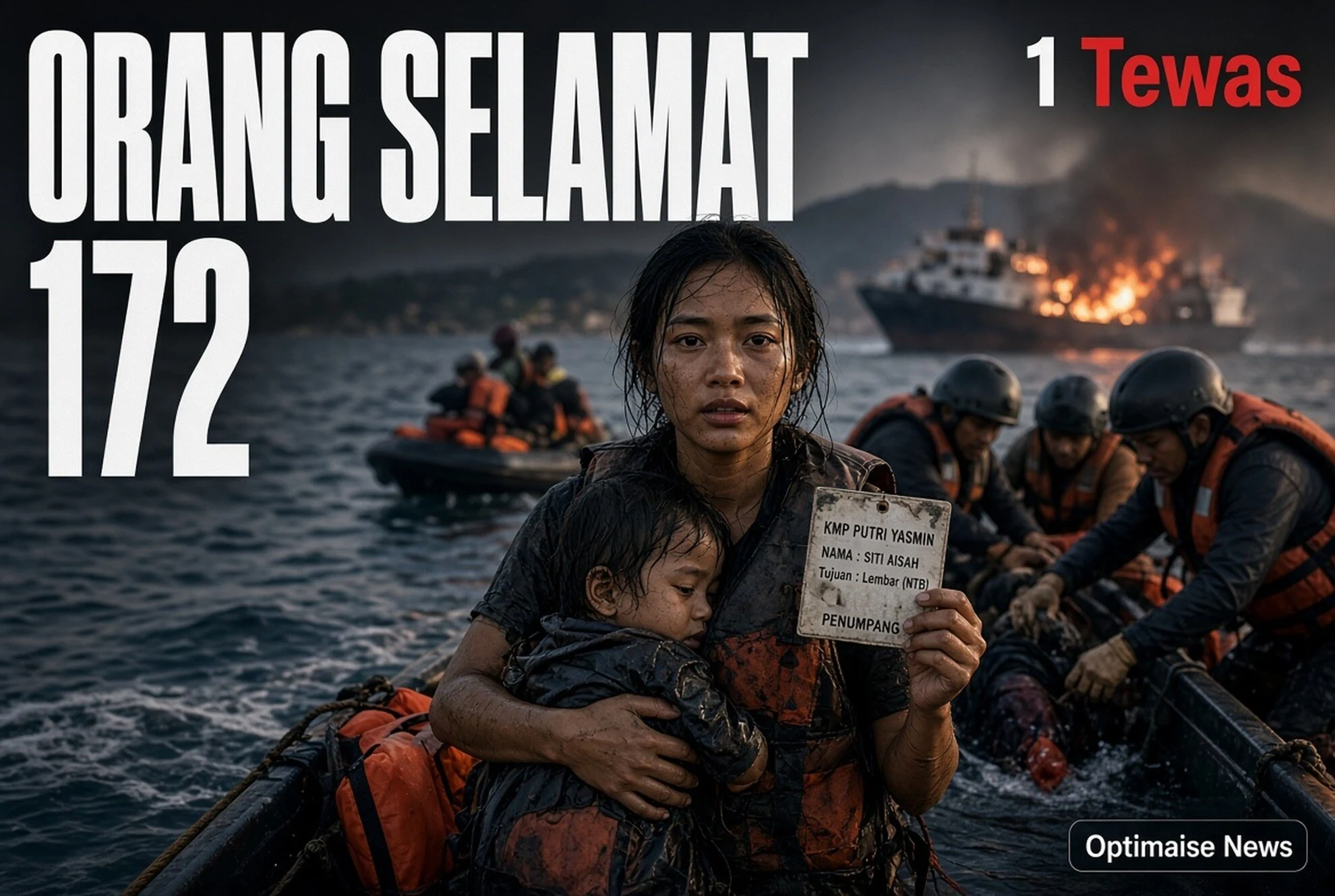 172 Orang Selamat 1 Tewas dari Kebakaran KMP Putri Yasmin di Selat
