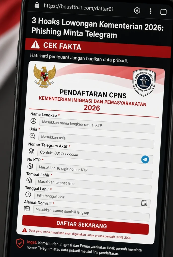 Fake CPNS Kemenkes 2026 yang mirip penipuan Telegram data pribadi
