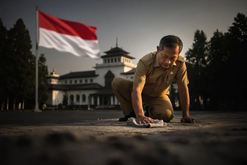 ASN Bandung Gotong Royong Poles Gedung Sate Sambut HUT RI ke-81