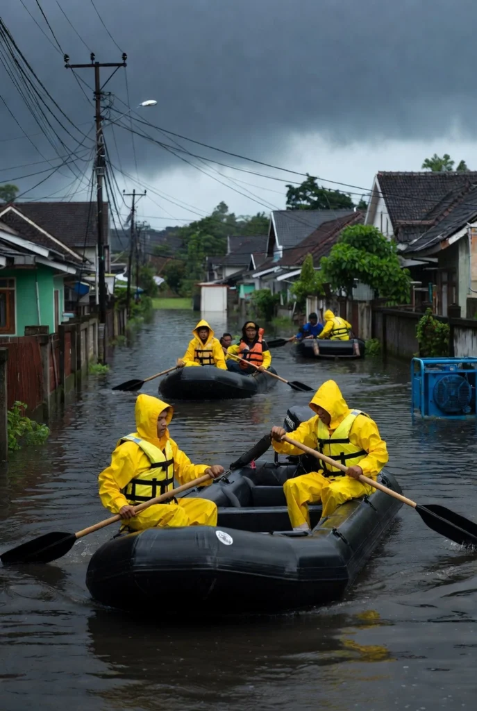 Operasi 5 tim SAR Brimob dengan perahu karet