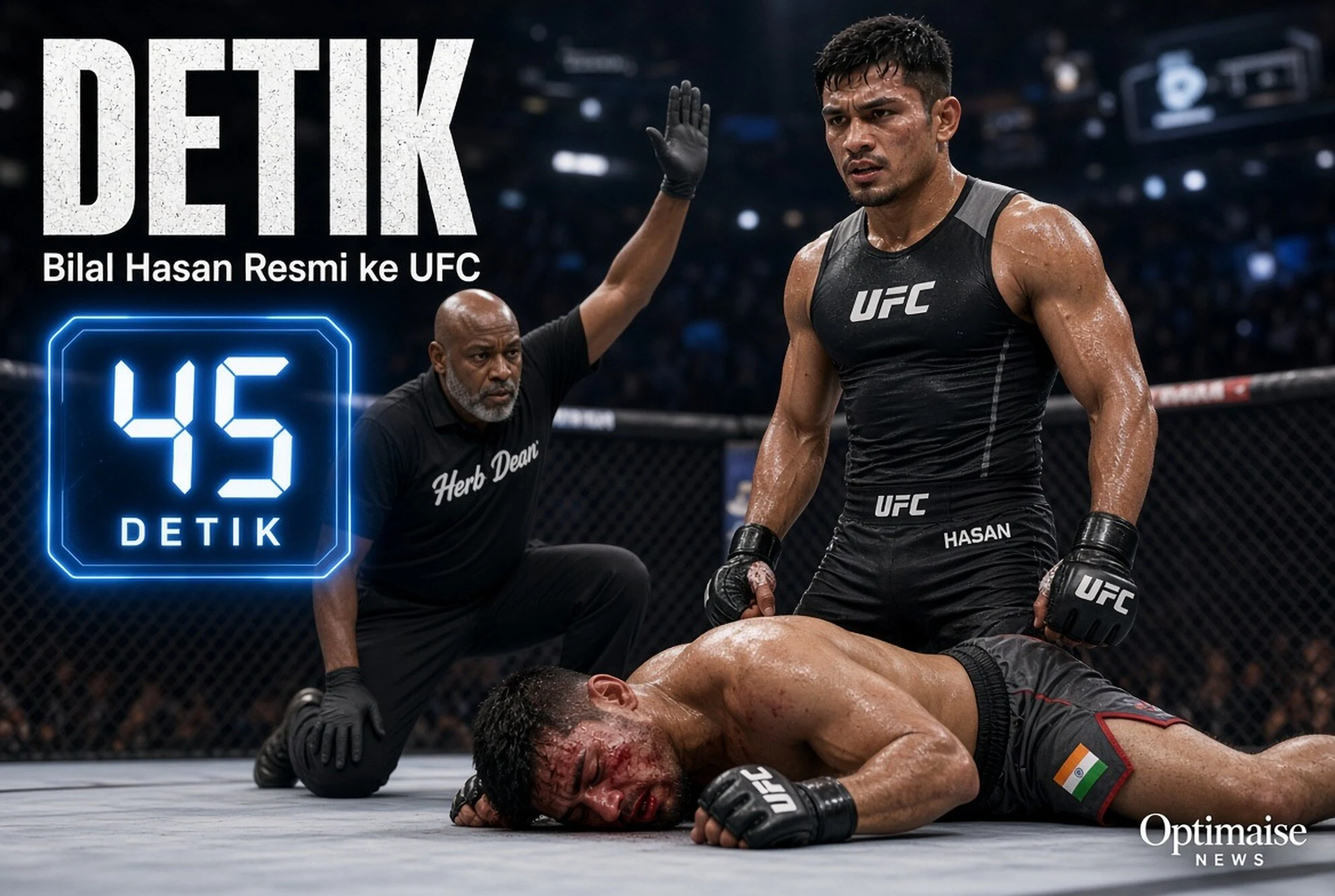 Bilal Hasan Resmi ke UFC Usai TKO Saikia 45 Detik