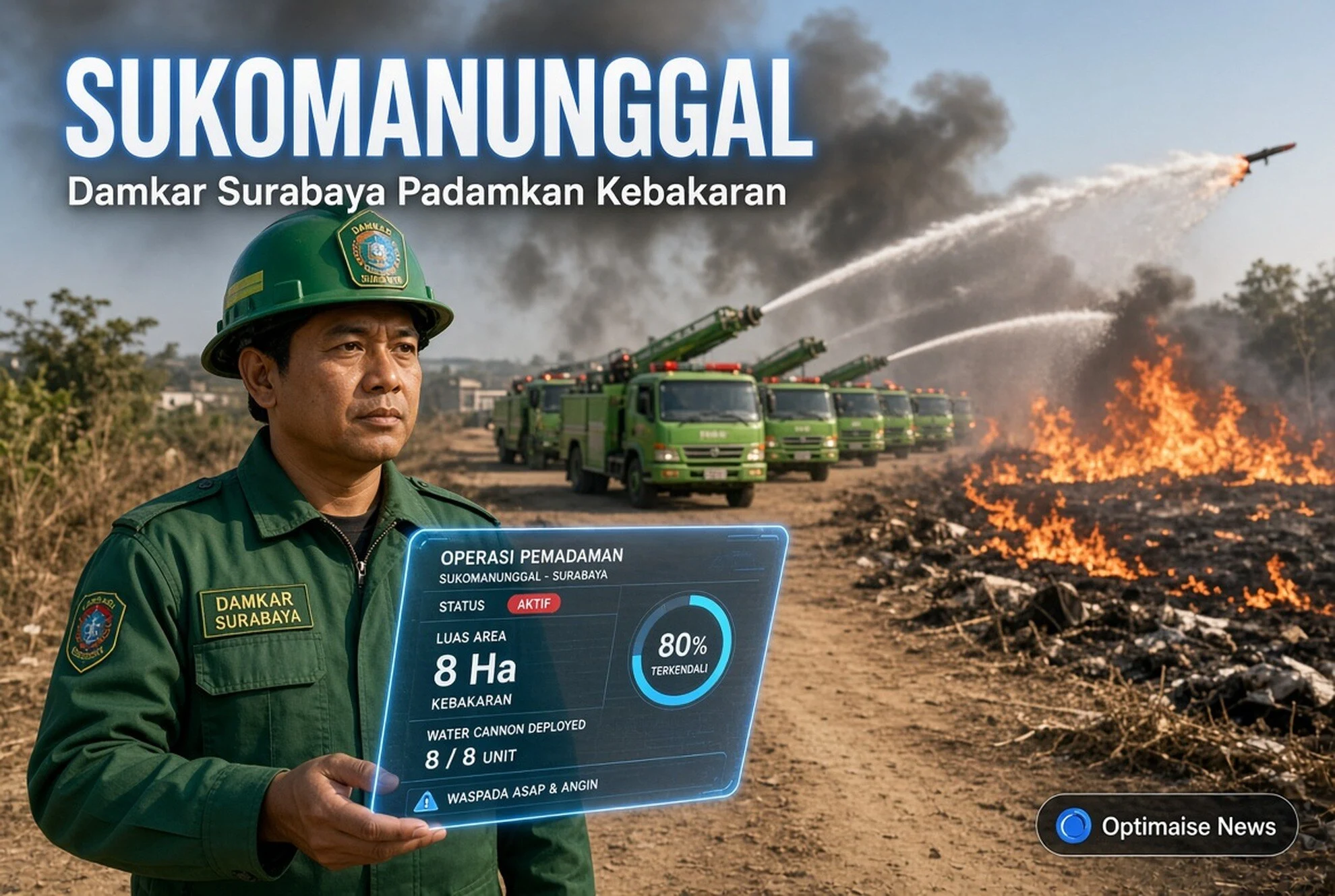 Damkar Surabaya Padamkan Kebakaran Lahan 8 Ha di Sukomanunggal