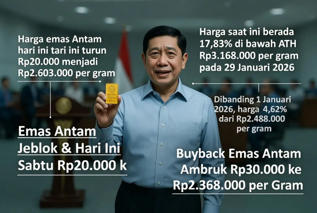 Buyback Emas Antam Ambruk Rp30.000 ke Rp2.368.000 per Gram