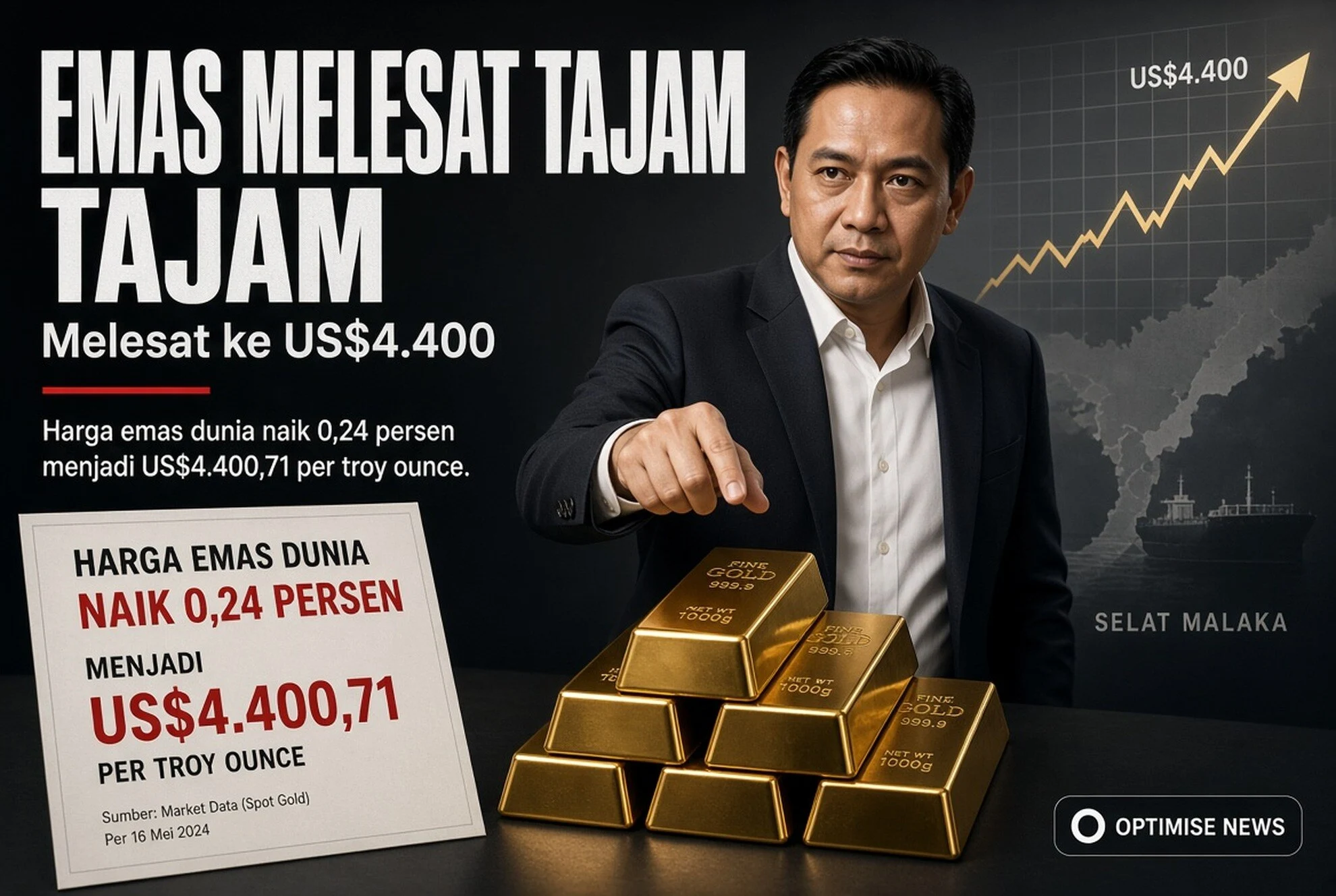 Emas Melesat Tajam Lampaui US$4.400 Dipicu Harapan Selat Hormuz