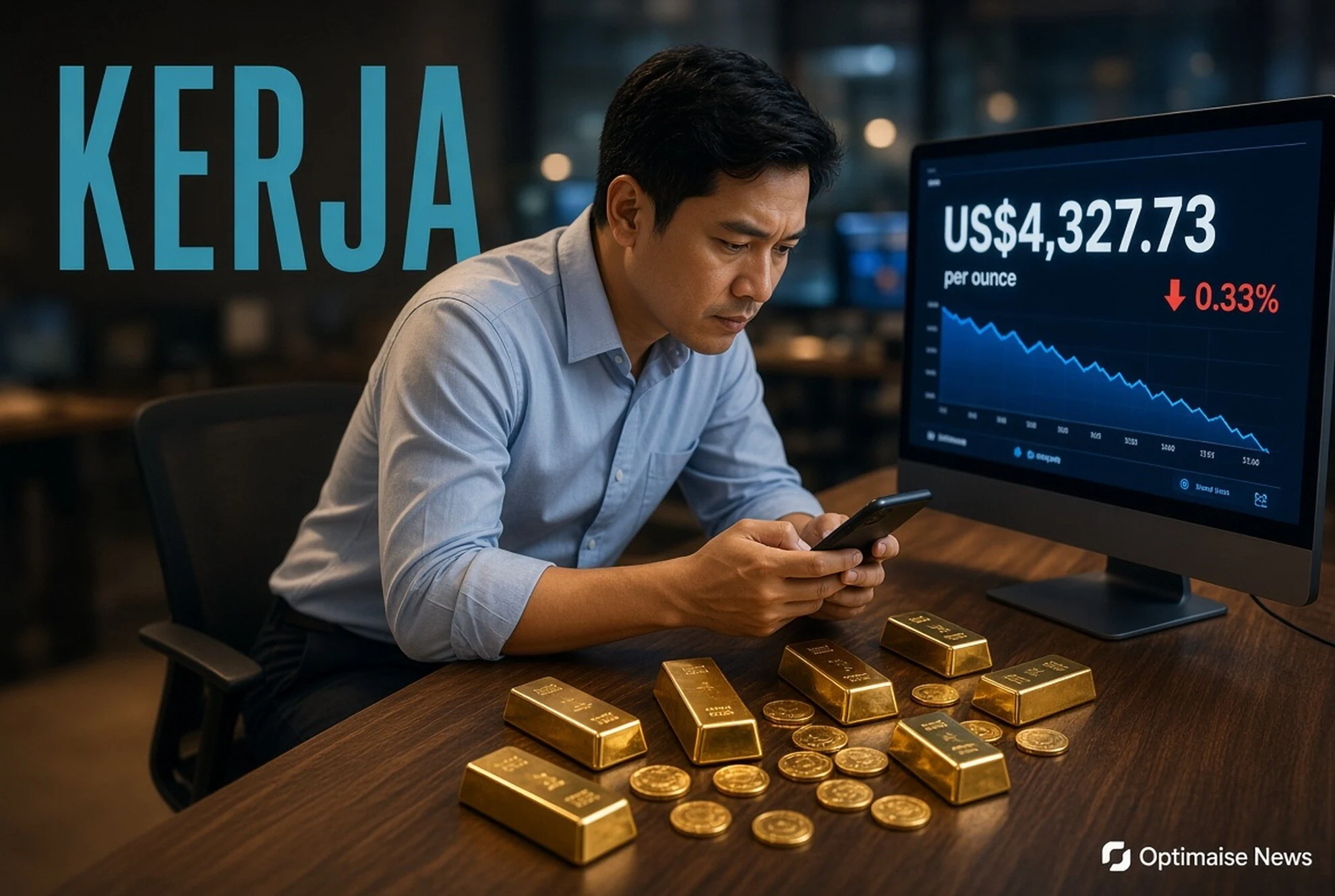 Emas Spot US$4.327 Koreksi Usai Puncak Tujuh Pekan Data Kerja AS