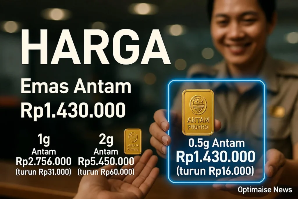 Harga Emas Antam Turun Rp16K