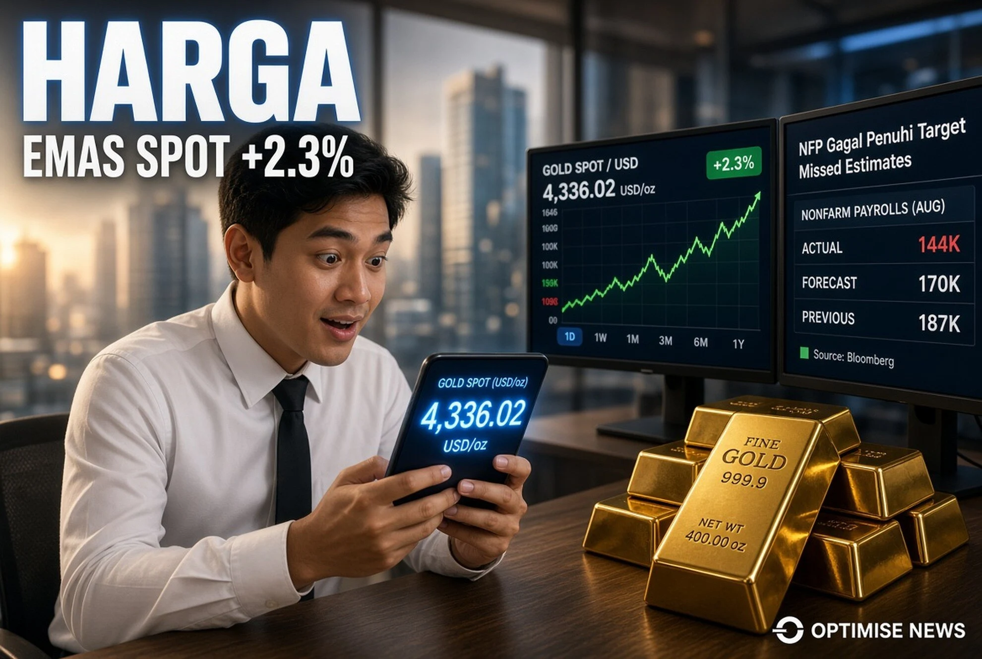 Harga Emas Naik 7 Persen Sepekan Usai NFP AS Gagal Penuhi Target