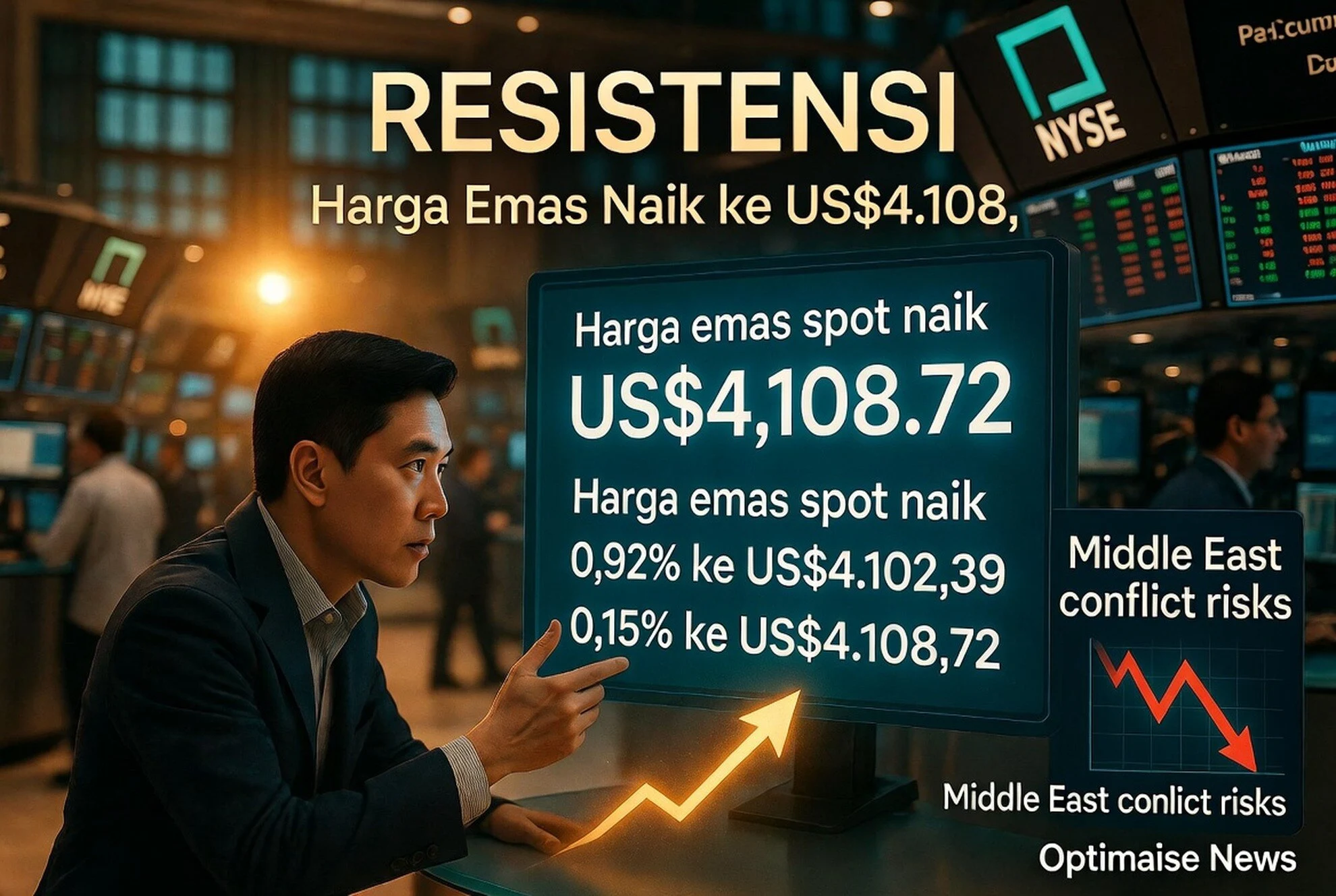 Harga Emas Naik ke US$4.108, Prediksi Perang Dorong Resistensi
