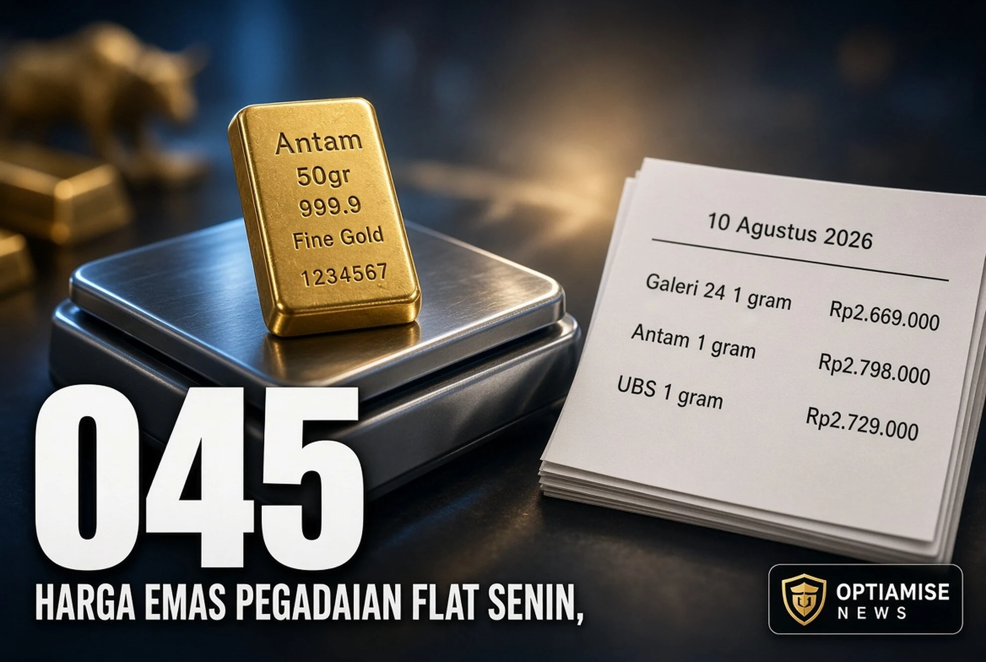 Harga Emas Pegadaian Flat Senin, Spot Global Turun 0,45%