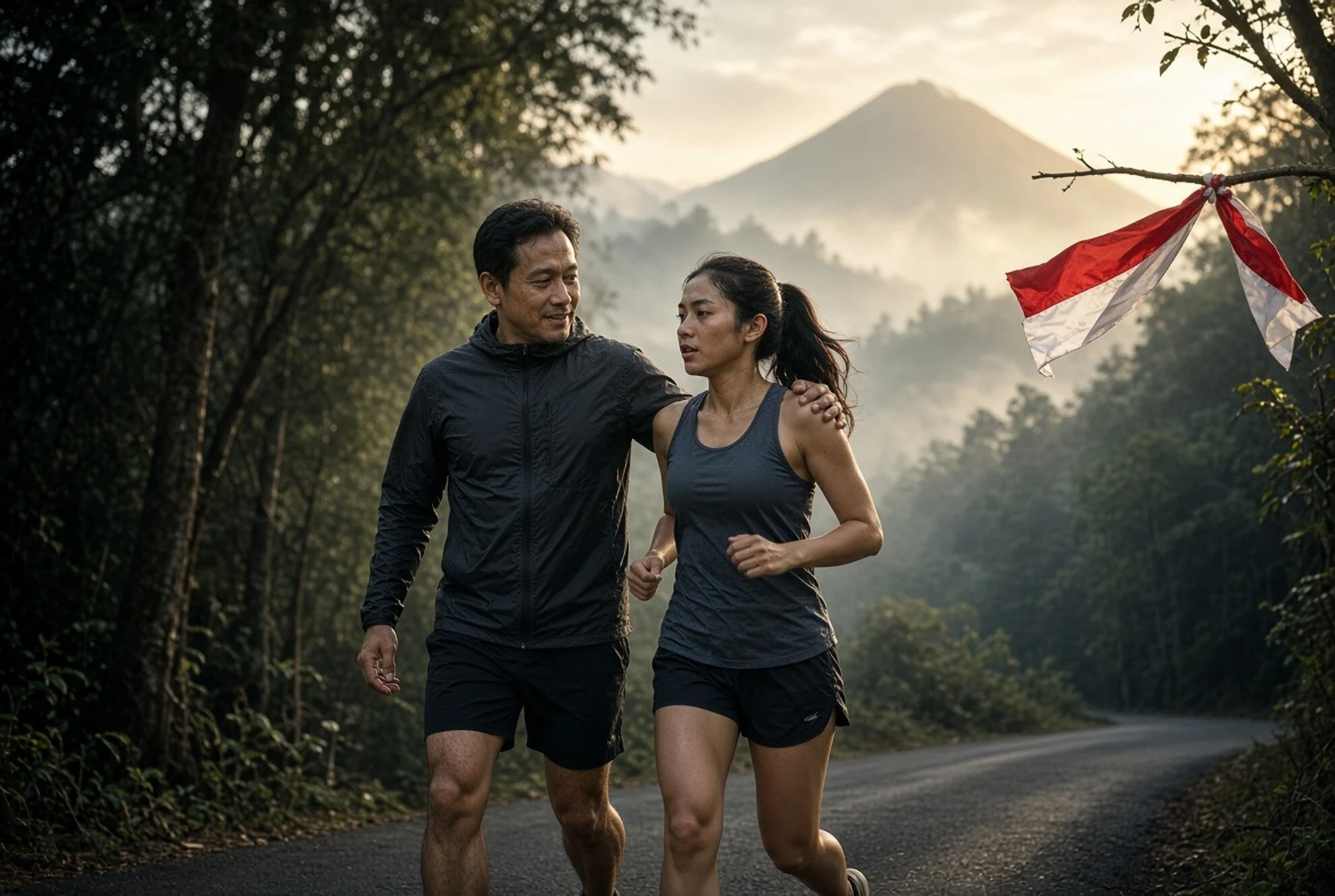 Hengky Kurniawan Santui Sonya Fatmala di Trail Run Pertama Gunung