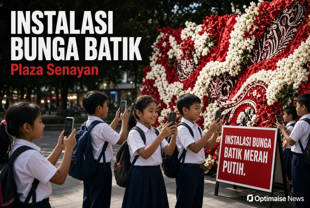 Instalasi Bunga Batik Merah Putih Hiasi Plaza Senayan Jelang HUT ke-81