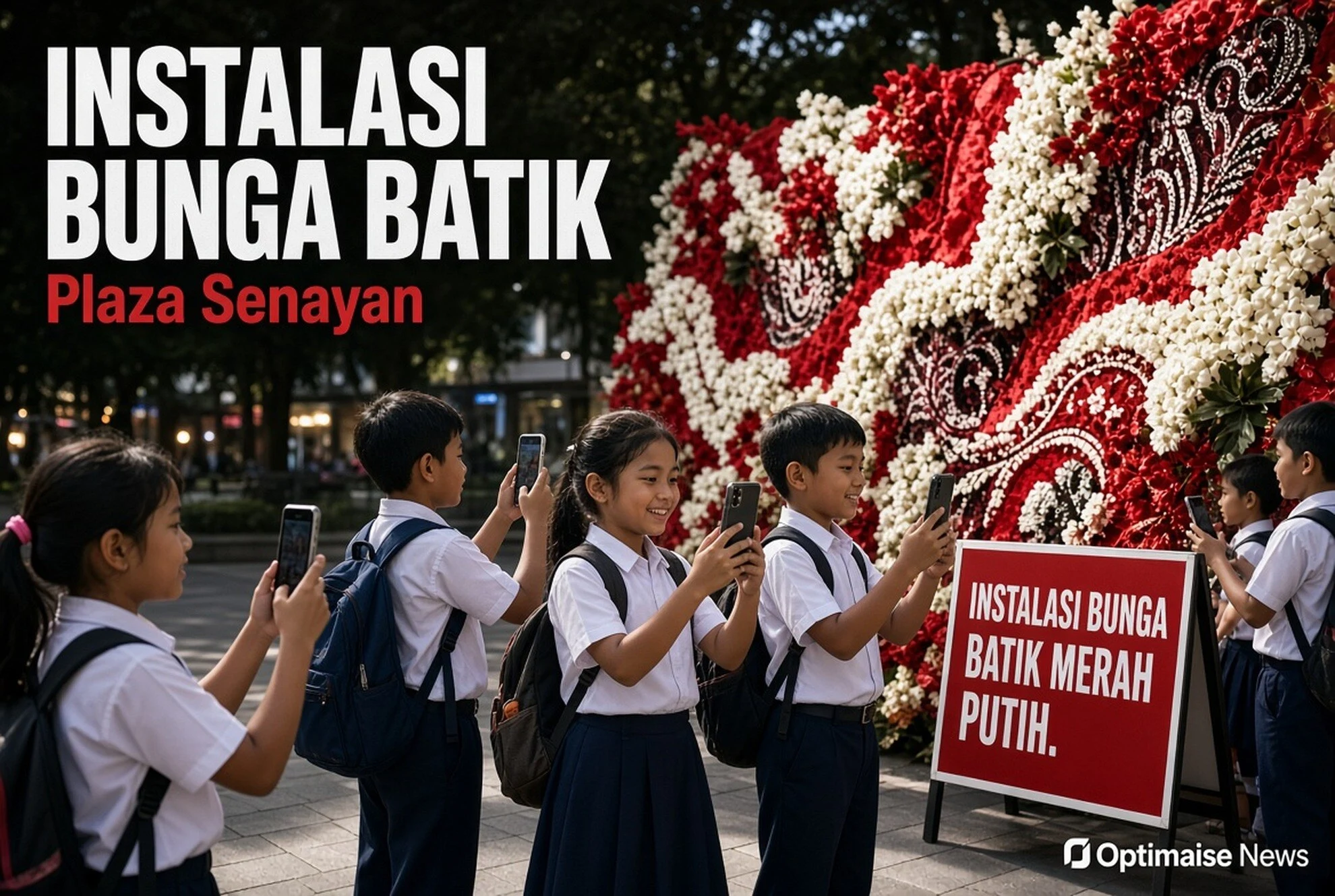 Instalasi Bunga Batik Merah Putih Hiasi Plaza Senayan Jelang HUT ke-81