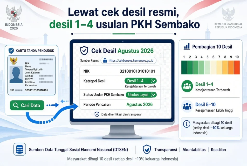 Hasil cek: nama, kategori desil, status, periode cair