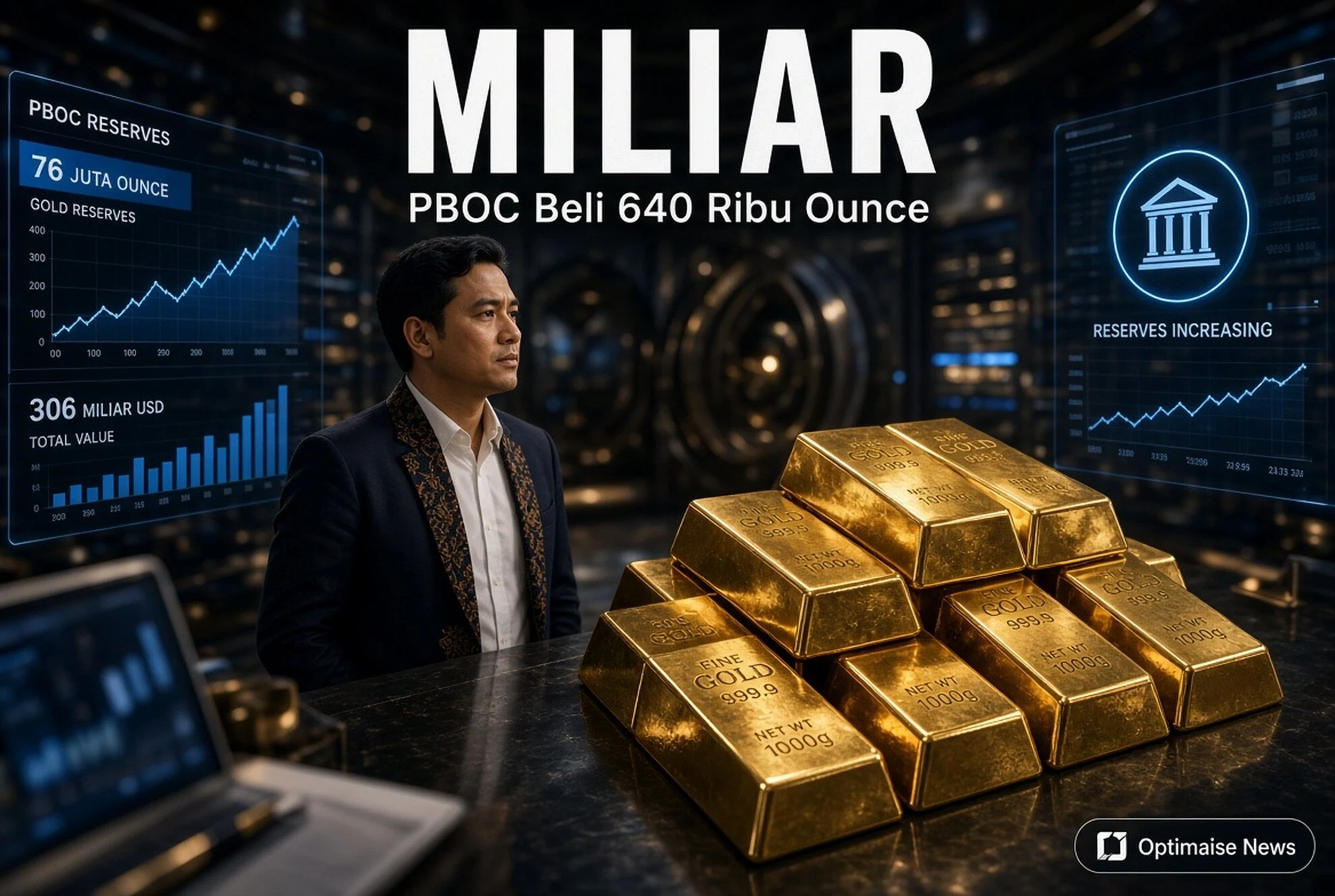 PBOC Beli 640 Ribu Ounce Emas, Cadangan Tembus 306 Miliar US$