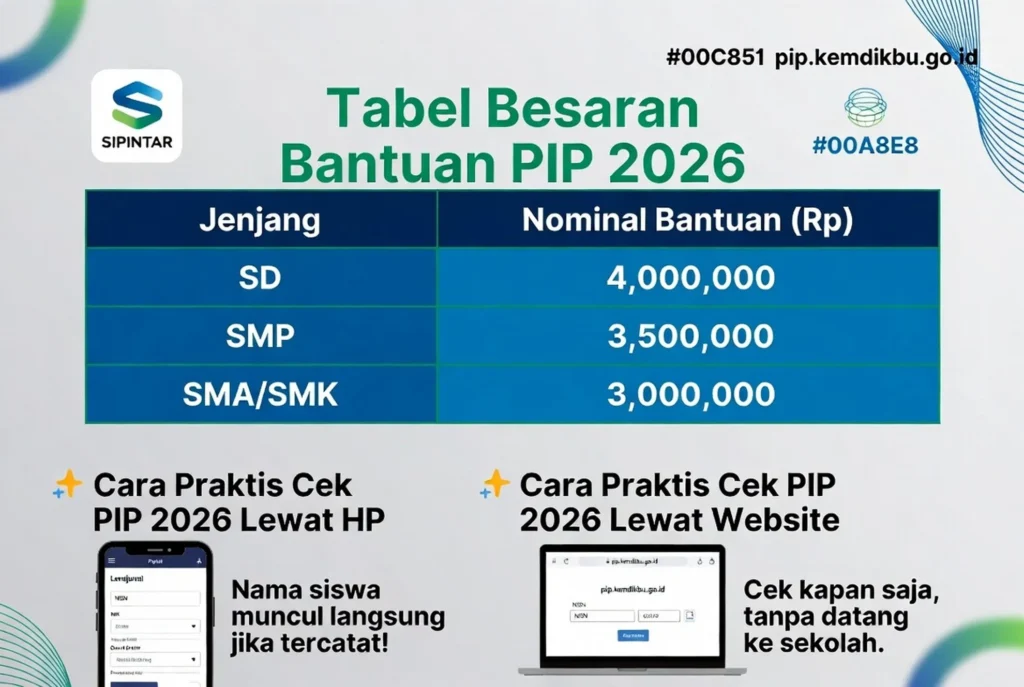 Besaran bantuan PIP tahun 2026 berdasarkan jenjang pendidikan