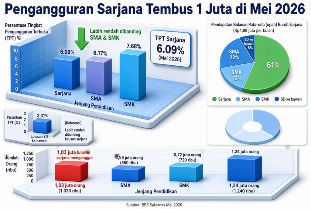 Perbandingan Angka Menganggur Lulusan Sarjana, Diploma, SMA, dan SD