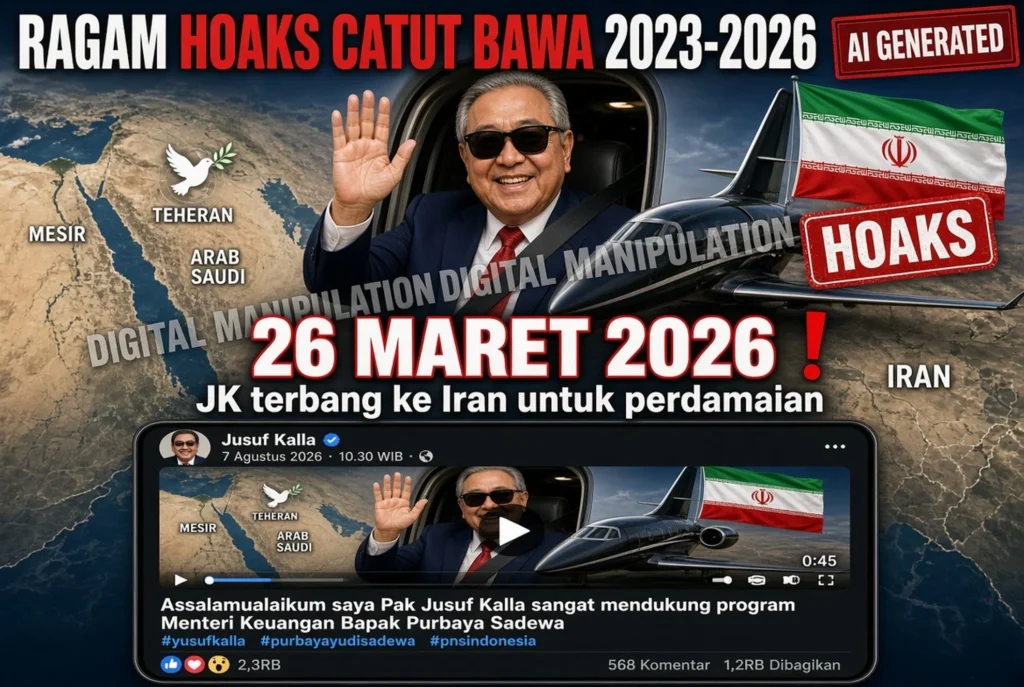 Poster penerbangan damai ke Iran yang menempel foto PMI