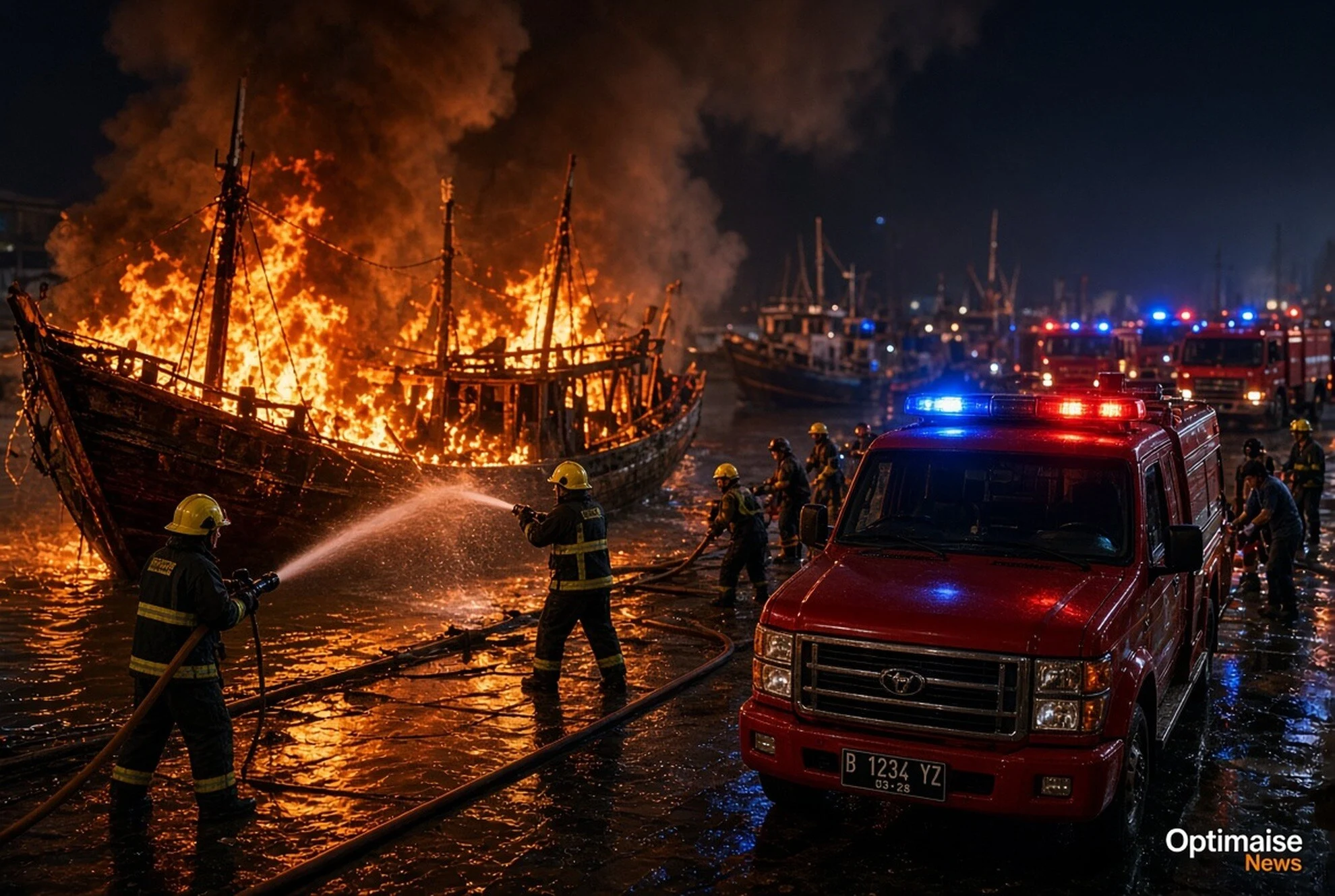 Status Kuning: 2 Kapal di Muara Baru Jakut Terbakar, 11 Unit