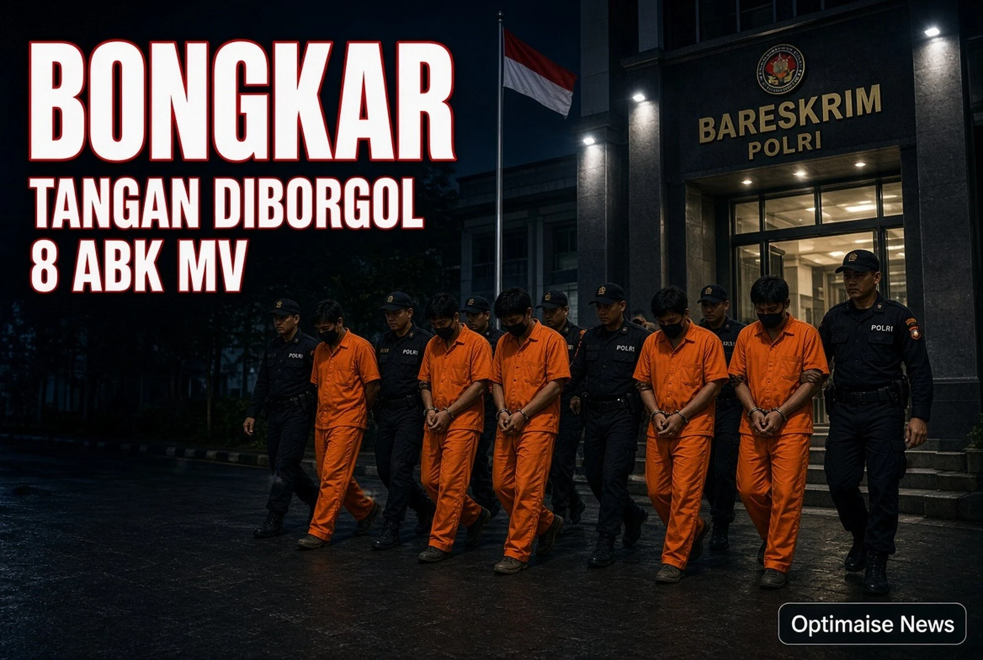 Tangan Diborgol 8 ABK MV King Sun Masuk Bareskrim Bongkar 1,3 Ton