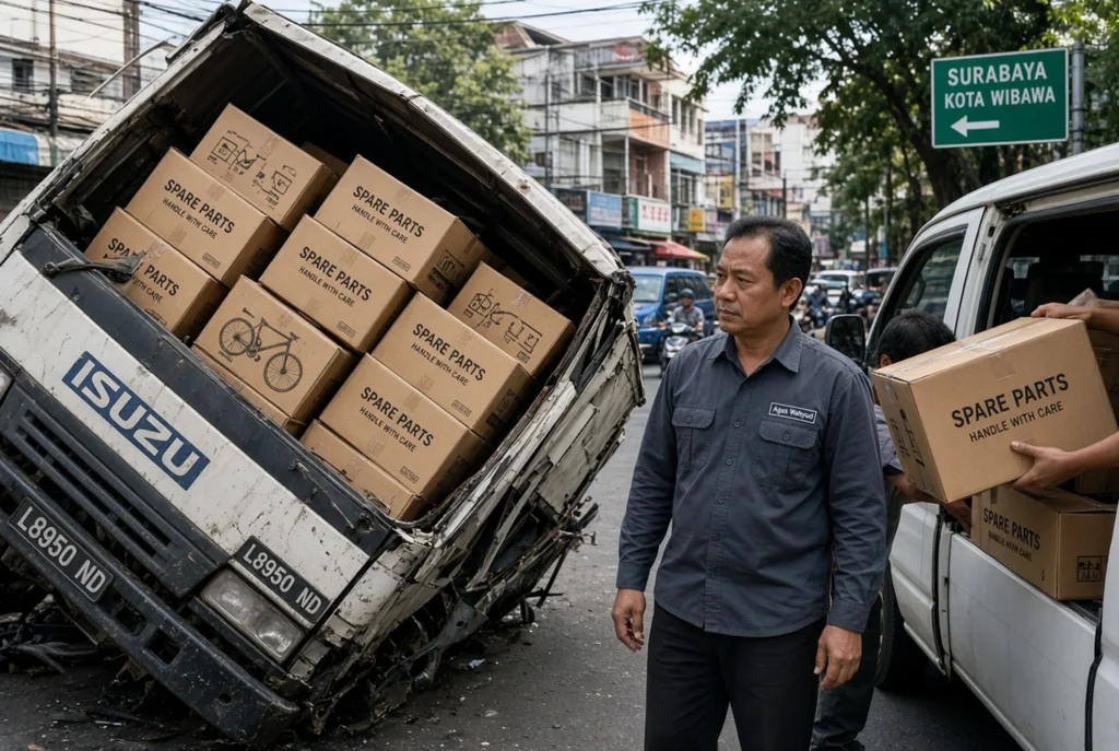 Muatan sparepart sepeda angin yang berlanjut ke Gresik