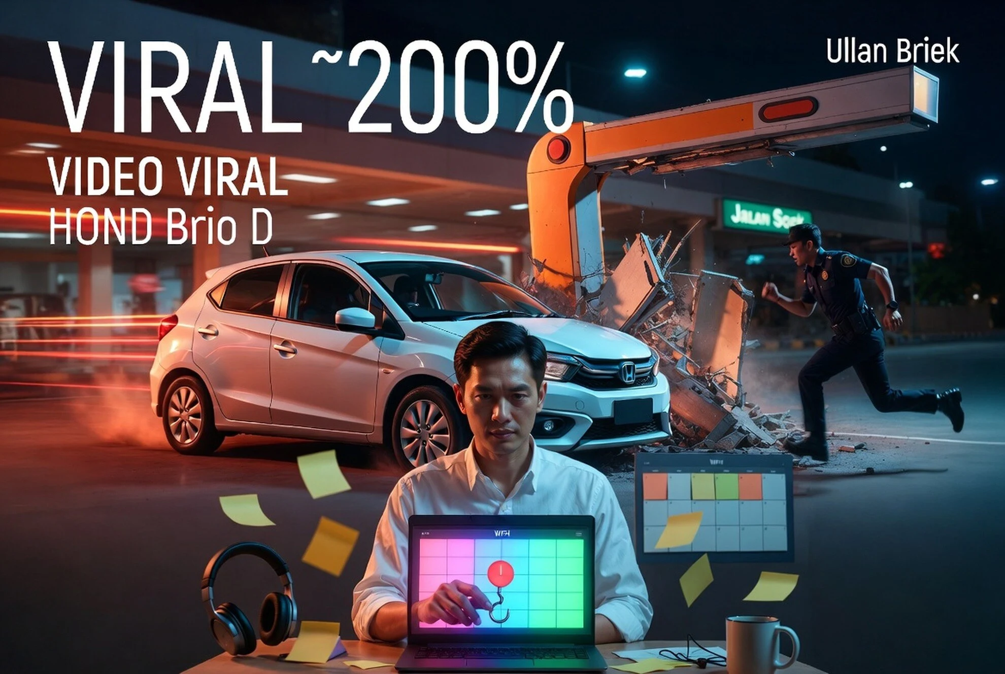 Video Viral Honda Brio D 1339 AMG Tabrak Palang Parkir MIM Bandung