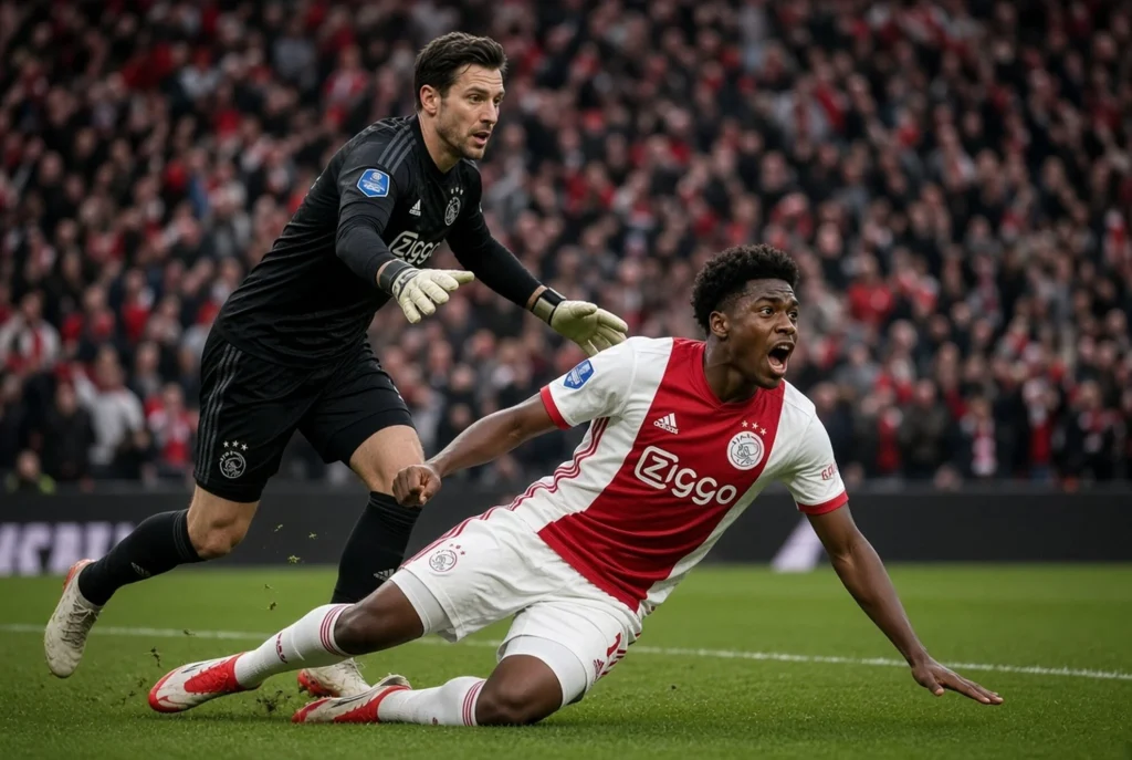 Jalannya laga: dominasi Ajax, kartu merah, gol telat Mokio-Brandt